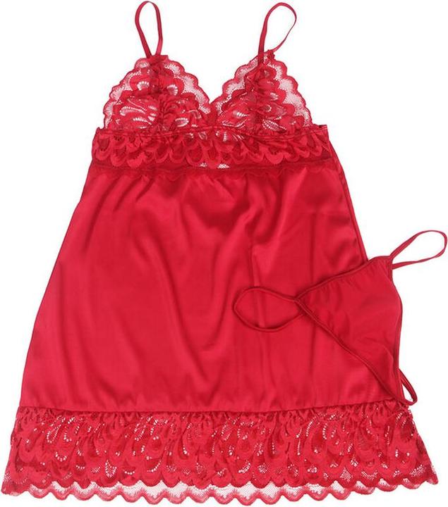 Productafbeelding Subblime Satijnen Babydoll Met Kant Rood S/M (S, M)