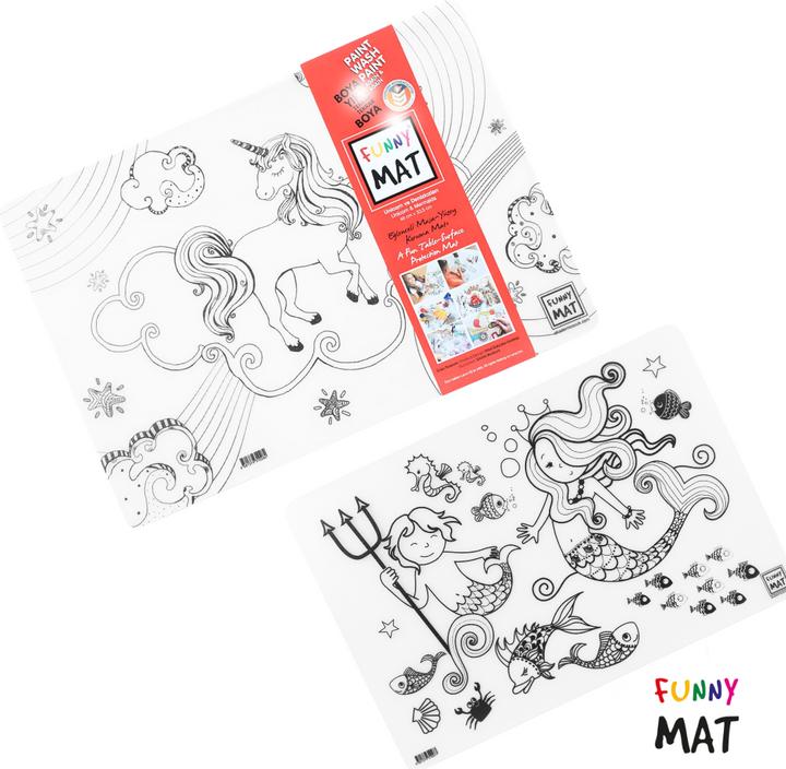 Actual product image Funny Mat Set of reusable colouring pages mermaid and unicorn, 2 pcs.
