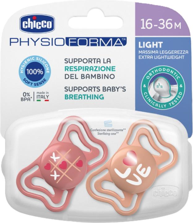 Chicco Physiologischer Beruhigungssauger PHYSIO FORMA LIGHT Silikon PINK 16-36m 2 Stk (2 x)