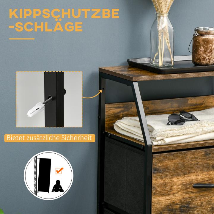 Produktbild Homcom Kommode Polyester, Stahl Rustikal-Braun (44 x 29 x 92 cm)
