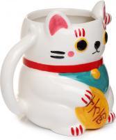 Actual product image Puckator White Maneki Neko Lucky Cat Shaped Cup in Dolomite Ceramics
