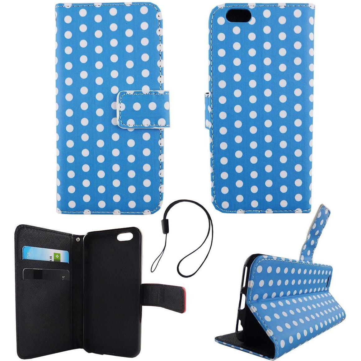 König Design Schutz Hülle für Apple iPhone 6 / 6s Polka Dot Blau Tasche Cover Book Style (Apple iPhone 6), Smartphone Hü...