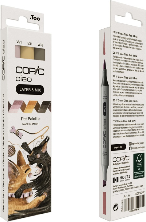 Actual product image Copic CIAO - Brand (B-95 Light Grayish Cobalt, W-5 Warm Gray No. 5, E-31 Brick Beige, 6 mm, 3 x)
