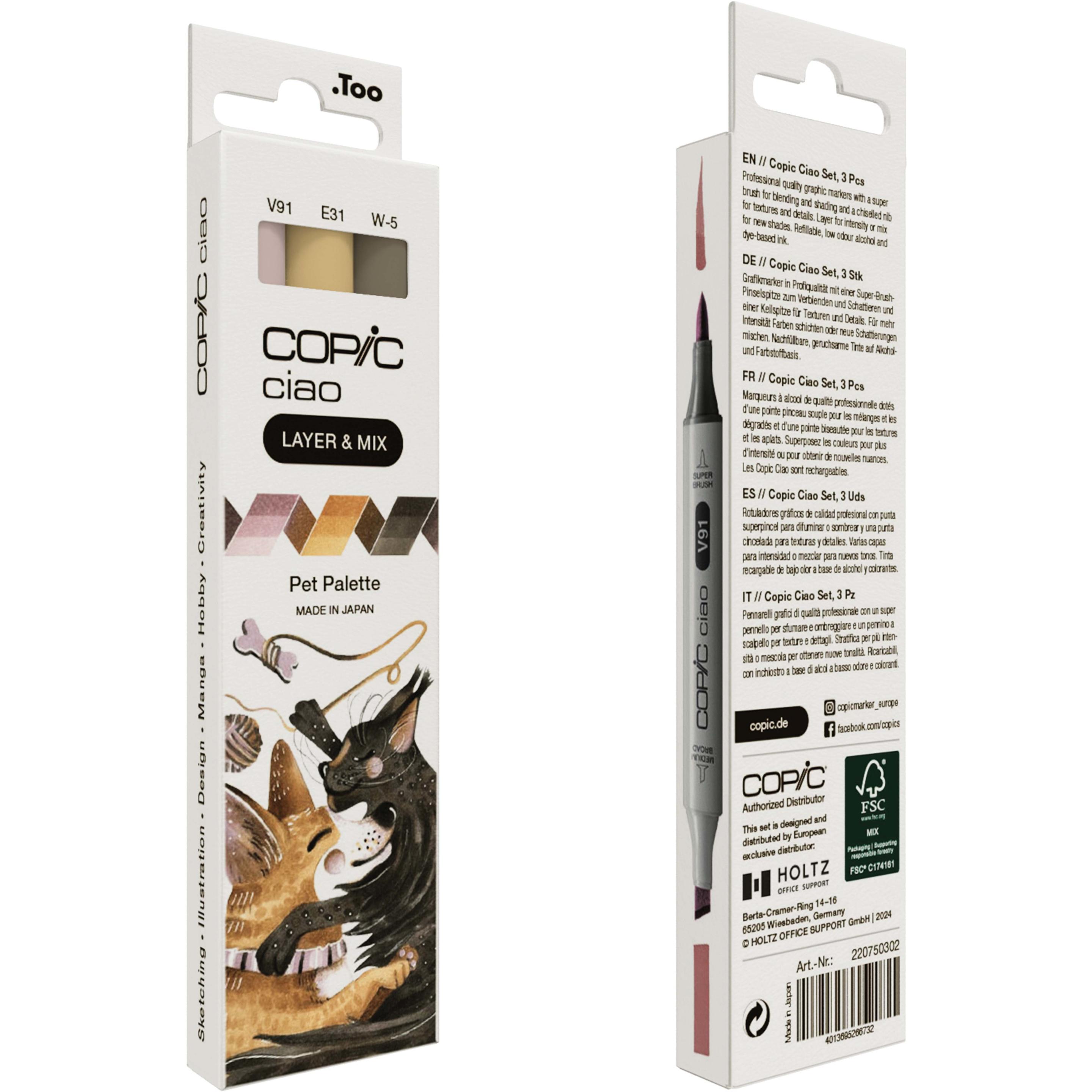 Thumbnail - Copic, Marker, CIAO - Marker (B-95 Light Grayish Cobalt, W-5 Warm Gray No. 5, E-31 Brick Beige, 6 mm, 3 x)