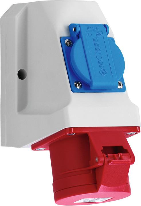 Produktbild ABL CEE Kombi-Wandsteckdose, IP44, 16A, 5-polig, 400V, 6h, rot, verdrahtet