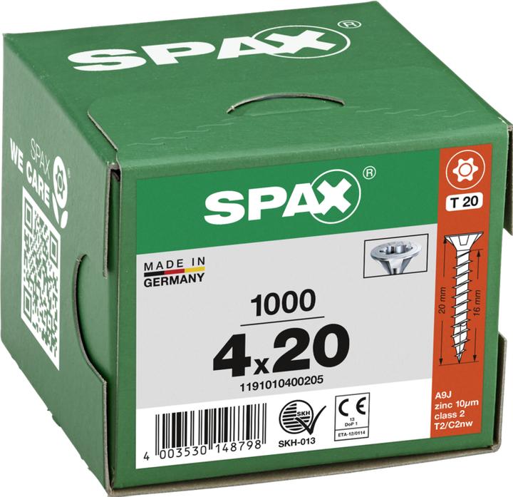 Produktbild Spax Spanplattenschrauben SK T20 4,0x20 mm (1000 Schrauben pro Stück)