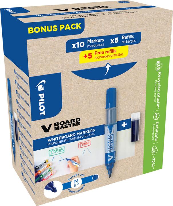 Actual product image Pilot Greenpack V-Board Master, blue, 10 markers and 10 refills (10 x)