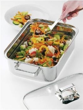 Produktbild WMF Dampfgarer Bräter 6,5l Glasdeckel Garblech Vitalis Aroma Edelstahl Induktion (Bräter + Schmortopf, Edelstahl)