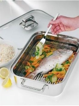 Produktbild WMF Dampfgarer Bräter 6,5l Glasdeckel Garblech Vitalis Aroma Edelstahl Induktion (Bräter + Schmortopf, Edelstahl)