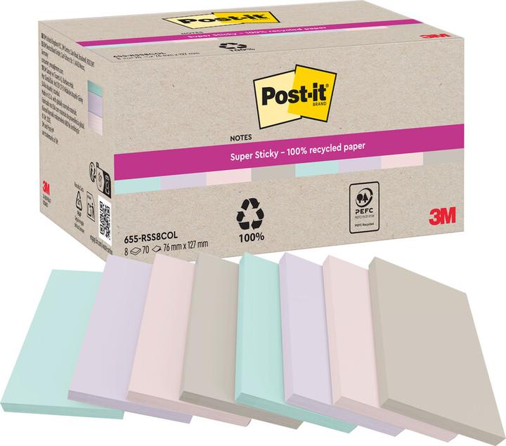 Produktbild Post-it Super Sticky Haftnotizen Recycling Sparbox (127 x 76 mm)