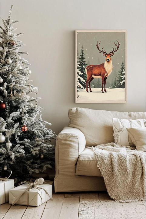 Actual product image Wallxpert Weihnachtsbild Winter Hirsch