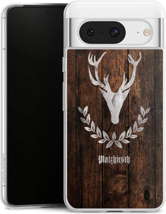Produktbild DeinDesign Slim Case für Google Pixel 8 Silikon Hülle Ultra Dünn Handyhülle Hirsch Holz Holzoptik (Google Pixel 8)