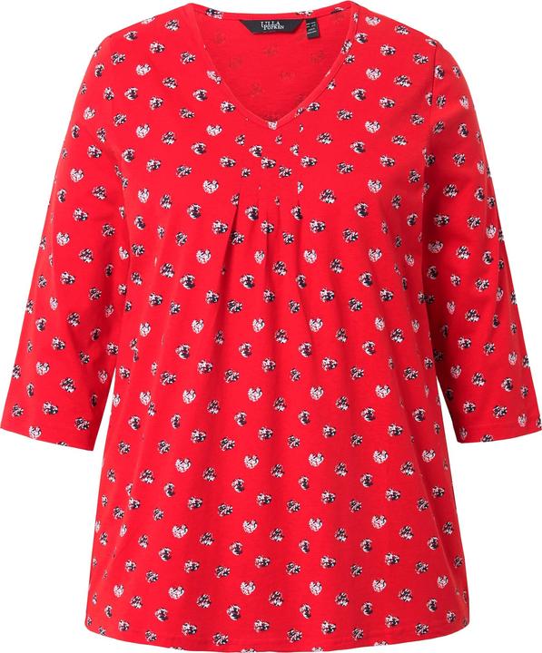 Immagine prodotto Ulla Popken Maglia dal taglio svasato con pallini, pieghe decorative, scollo a V e maniche a 3/4 (54)