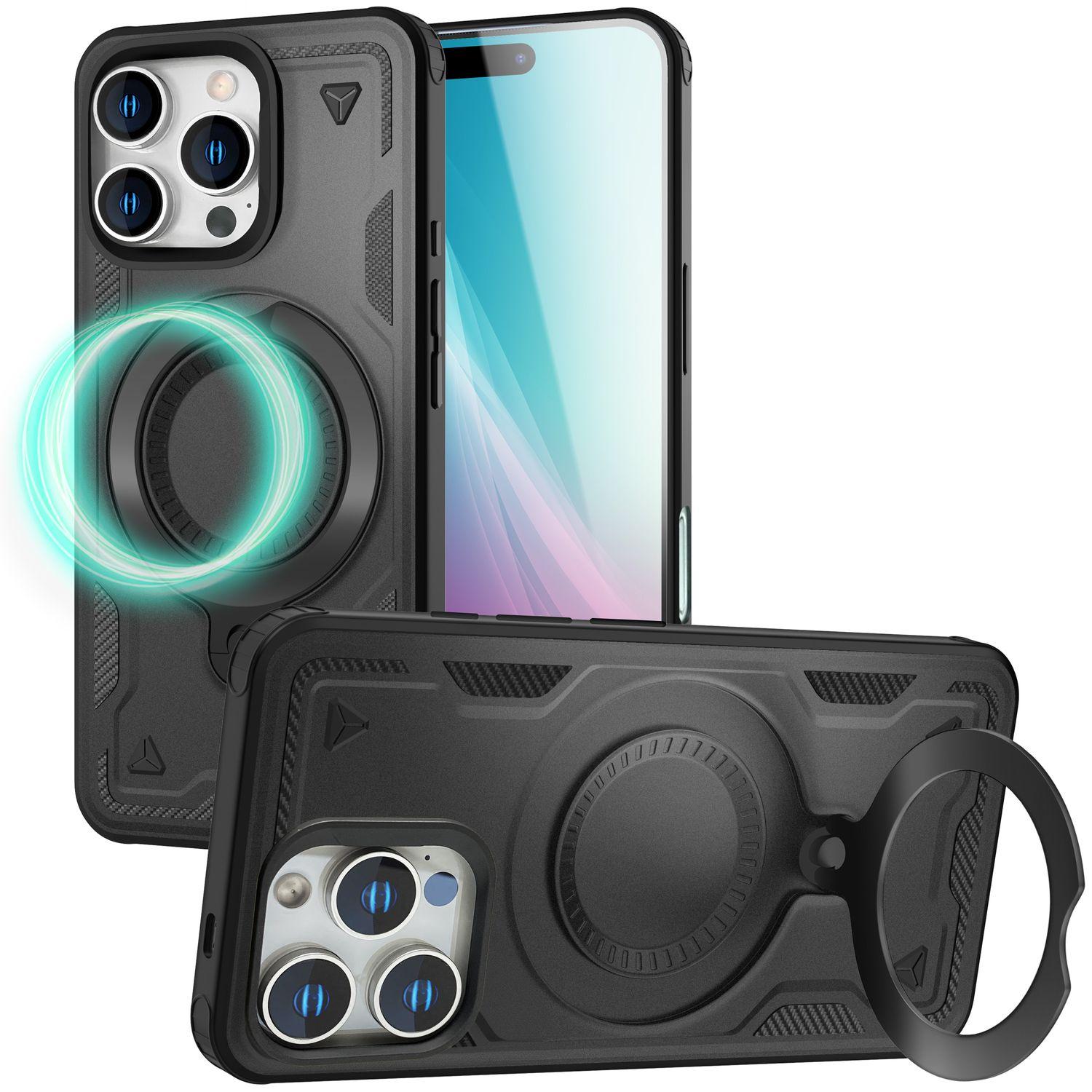 Nalia Stormguard - Stossfeste MagSafe Panzer Hülle mit Ring - Military Kickstand Cover (Apple iPhone 16 Pro Max), Coque pour téléphone portable, Noir