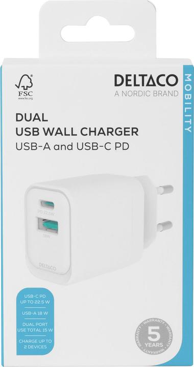 Actual product image Deltaco USB Wall Charger (20 W)