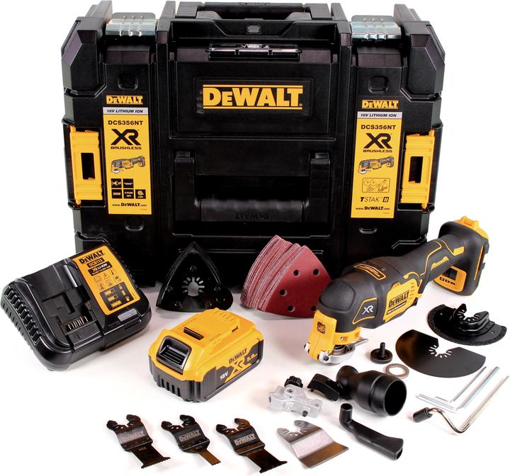 Actual product image DeWalt DCS 356 P1 cordless multitool 18V brushless + 35 accessories + 1x battery 5.0 Ah + charger + TSTAK