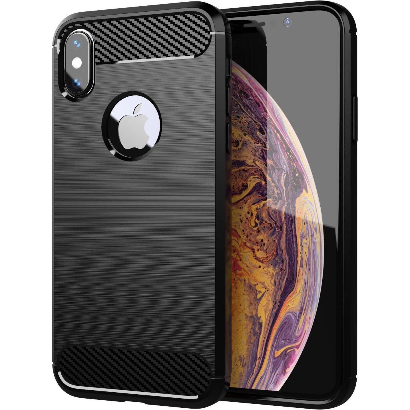 Cadorabo TPU Ultra Slim carbon edelstahl Kombi Cover (Apple iPhone XS, Apple iPhone X), Smartphone Hülle, Schwarz