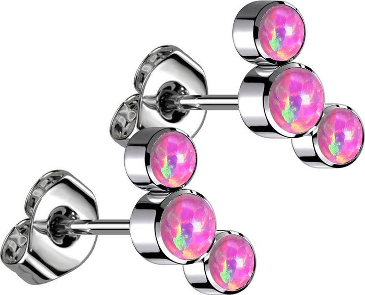Actual product image Star Piercing Threadless stud earrings silver three opals pink (without brass, Titanium)