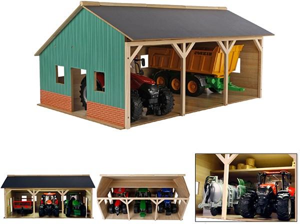 Kids Globe Farming Agricultural Shed Wood for 3 tractors