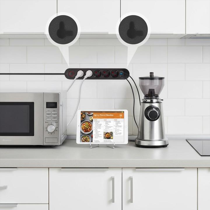 Actual product image Maclean Multiple socket outlet, extension cable with 5 sockets + 3 USB ports, 110-240 V (5x, USB-A, 1.50 m)