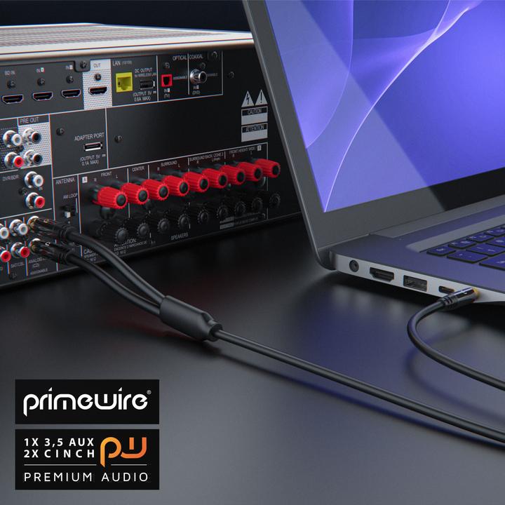 Produktbild Primewire Cinch zu 3,5mm Klinke Audio Kabel, Cinchkabel, RCA, AUX, Stereo HiFi Adapter mehrfach geschirmt (5 m, Cinch, 3.5mm Klinke (AUX))