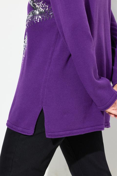 Produktbild Ulla Popken Pullover, Pailletten-Stern, V-Ausschnitt, Langarm (46, 48)