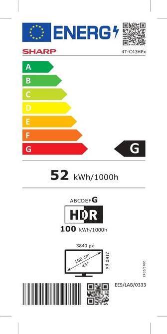 Energy Label Sharp TV (43", QLED, 4K, 2025)