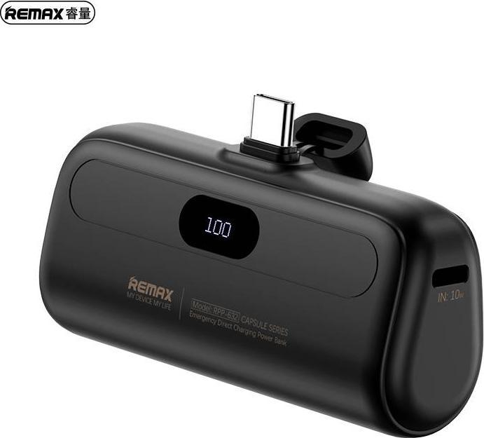 Remax RPP-632 Capsule Series 2A Type-C Notfall Powerbank 5000mAh, Schwarz (5000 mAh)