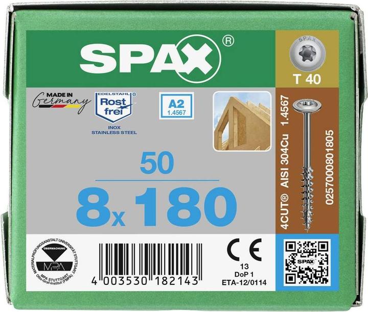 Immagine prodotto Spax A2 Testa A Disco T-Star Plus T40 Parzialmente Filettata 4cut (50 Viti per pezzo)