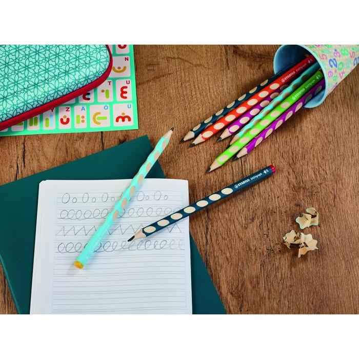 STABILO, Bleistift, Ergonomischer Dreikant-Bleistift für Linkshänder - EASYgraph in pink - 6er Pack - Härtegrad (3.15 mm...