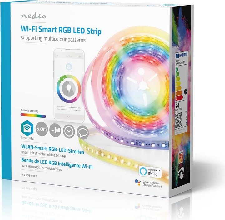 Immagine prodotto Nedis Smartlife Striscia LED Full Color WIFILS51CRGB WLAN Multicolore 5000 mm IP65 700 lm (Multicolore, 500 cm, Interno)