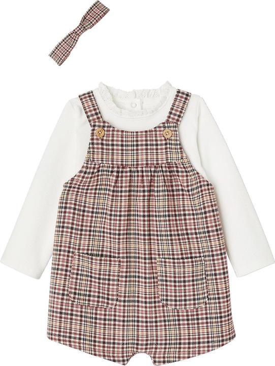 Produktbild Vertbaudet Mädchen Baby-Set: karierte Latz-Shorts, Shirt & Haarband (68)