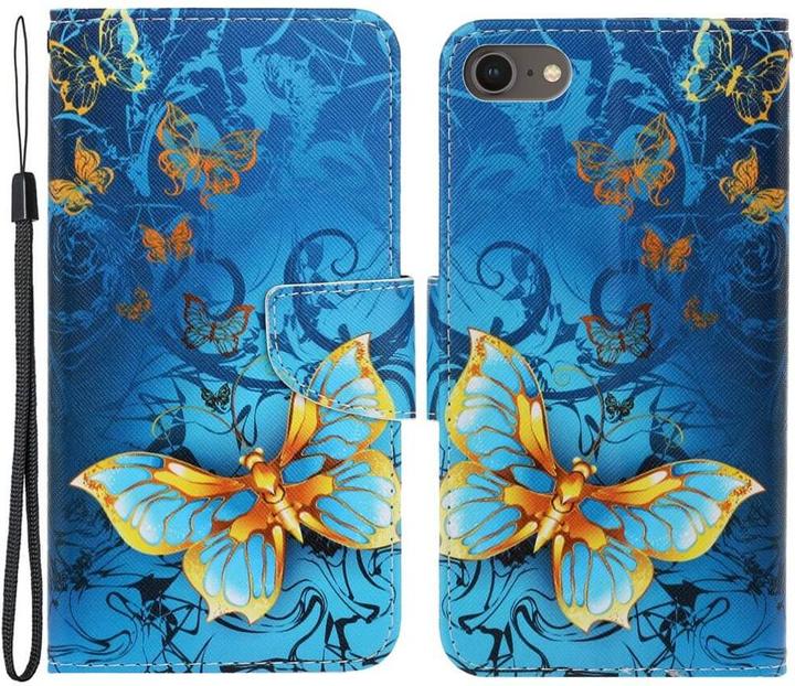Produktbild Cover-Discount iPhone SE / 8 / 7 - Leder Etui Hülle Schmetterling gold (Apple iPhone 7, Apple iPhone 8, Apple iPhone SE (2nd Gen), Apple iPhone SE (3rd Gen))