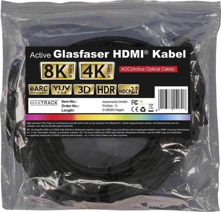 Productafbeelding Transmedia HDMI glasvezelkabel (HDMI 2.1, 8k@60Hz, eARC) (10 m, HDMI)