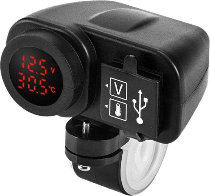 Booster Motorcycle cigar lighter 2 usb power supply: temperature + voltage info