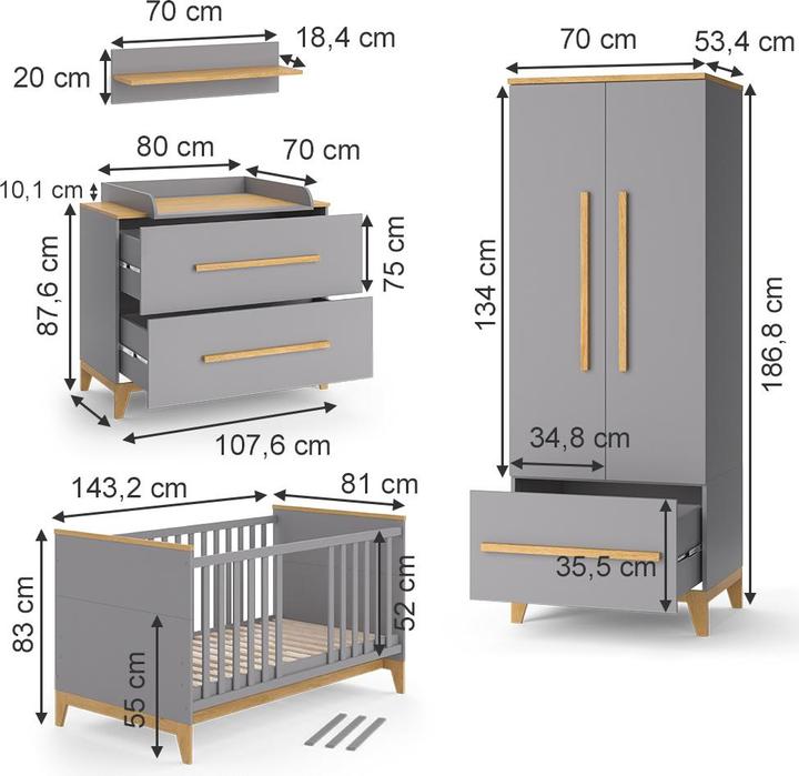 Image du produit VitaliSpa Malia (Lit de bébé, Armoires pour enfant, Unité de changement)