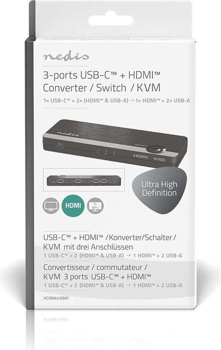 Produktbild Nedis HDMI ™ Converter | USB-C™ Buchse / 2x HDMI™ Eingang / 4x USB A Female | 1x HDMI™ Ausgang | 1-W