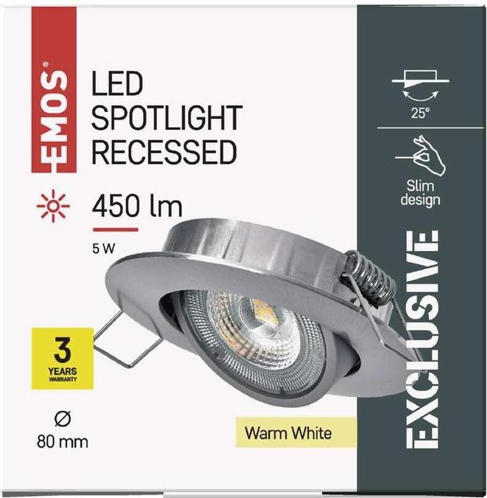 Immagine prodotto Emos Spot LED a soffitto Esclusivo argento, rotondo, 5W bianco caldo (450 lm)