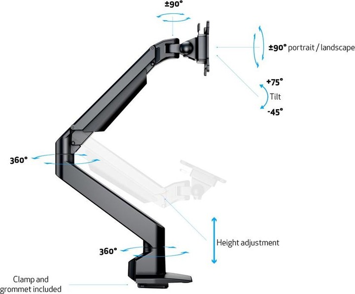Actual product image Multibrackets Gas lift arm single (Table, 32")