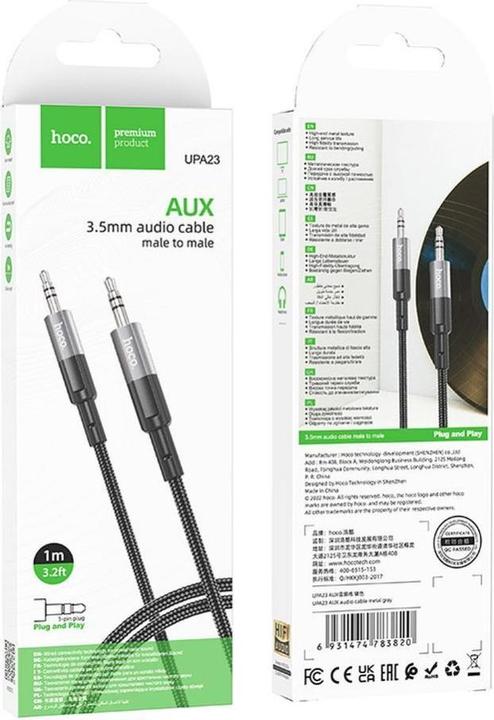 Actual product image Hoco 3.5mm to 3.5mm Audio Kabel UPA23, 1m, Grau (1 m, AUX cable)