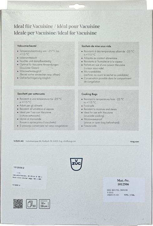 Actual product image V-Zug Vakuumierbeutel 180x280 mm 1012506 - 50 Stück (50 x)