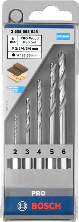 Produktbild Bosch Professional Zubehör PRO Wood HSS Holzspiralbohrer-Set. 5-tlg. (2.0, 3.0, 4.0, 5.0, 6.0 mm)