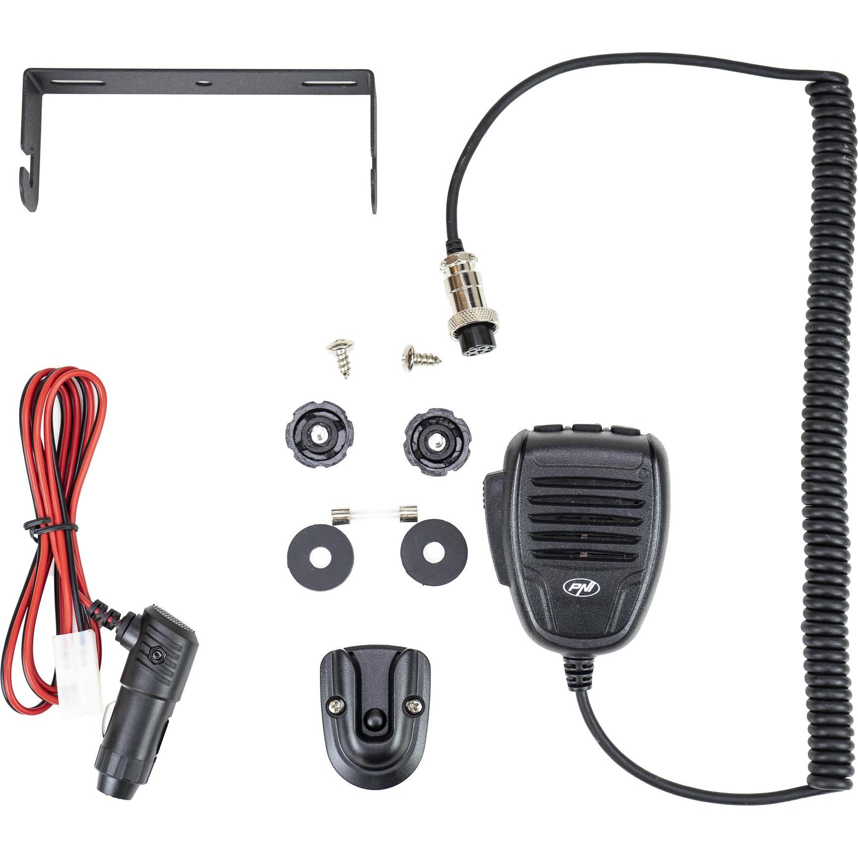 PNI Pacchetto radio CB Escort HP 9700 USB e antenna CB LED 2000 con base magnetica, Walkie talkie, Nero