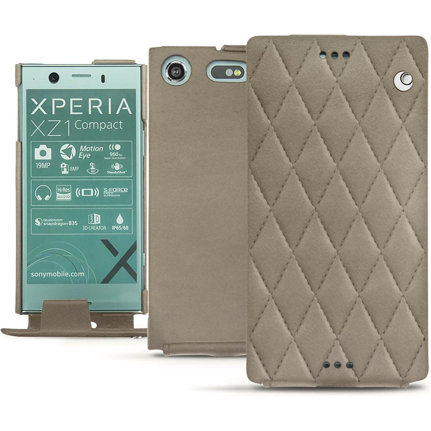 Noreve Lederschutzhülle vertikal (Sony Xperia XZ1 Compact), Smartphone Hülle, Beige