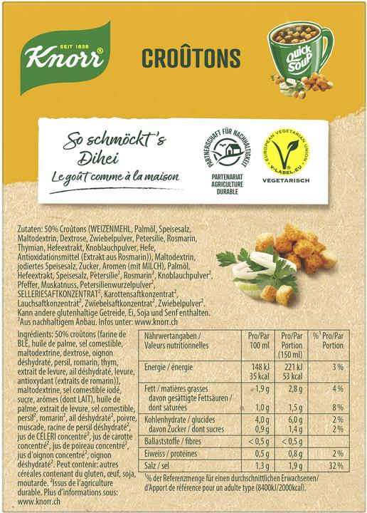 Nutritional values and ingredients Knorr Quick Soup Croutons
