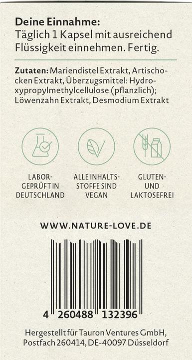 Nährwerte und Zutaten Nature Love Mariendistel Komplex (60 Stück, 40 g)
