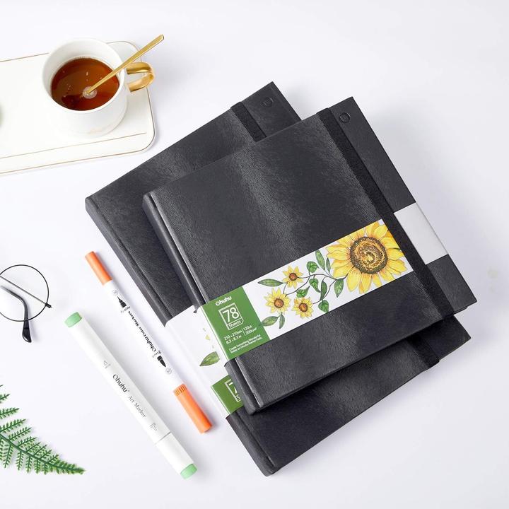 Actual product image Ohuhu Kunst-Skizzenbuch, 2er Pack, 70 Blatt (21 x 21 cm, 21 x 29.7 cm, Plain, Soft cover)