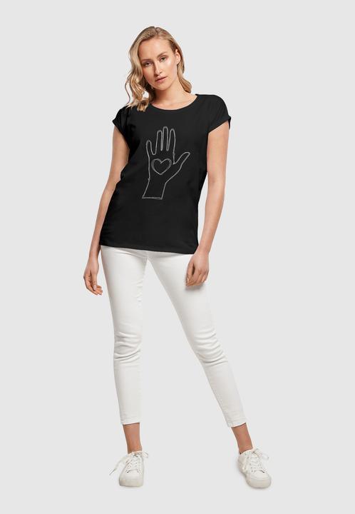 Produktbild Merchcode Ladies Peace - Scribble Hand Heart Black Extended Shoulder Tee - 161397 (S)