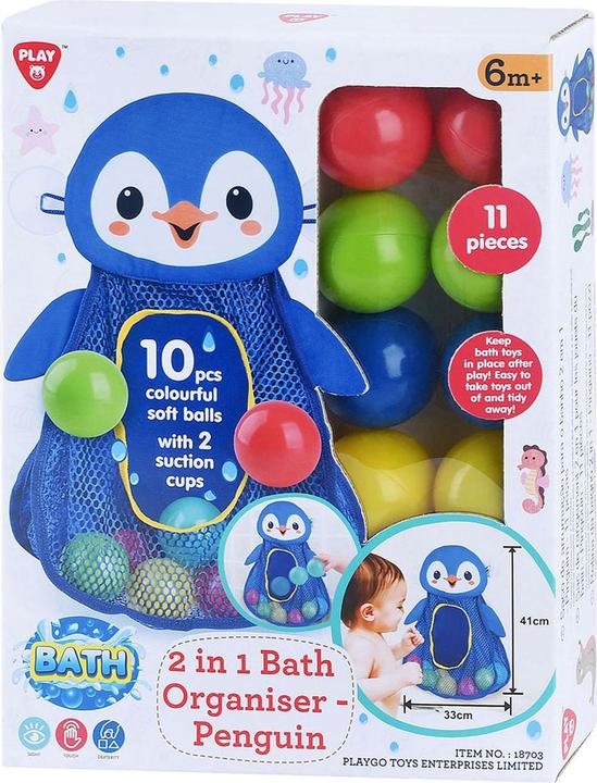 Play Bath toy storage penguin with balls, 11 pcs.