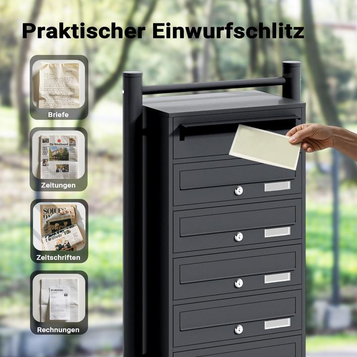 Produktbild Wiltec 6er Briefkastenanlage schwarz 270x513x1500mm Standbriefkasten Briefkasten